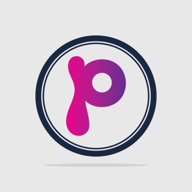 Gri arkaplanda P logo vektör çizimi