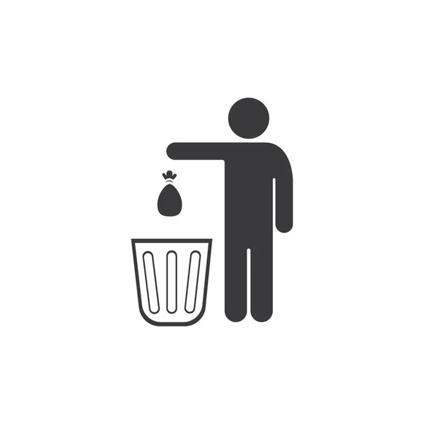 ゴミ箱にゴミを捨てるイラストのデザイン — ストックベクタ