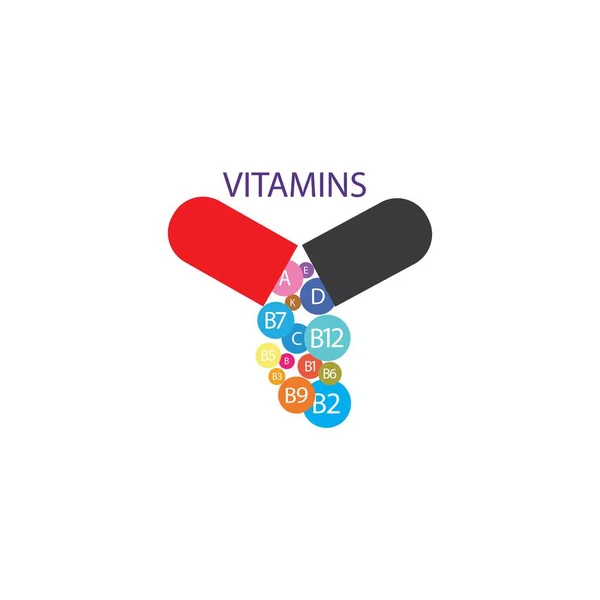 Multi Vitamin Kompleksi Simgeleri Çoklu Vitamin Takviyesi Vitamini Grubu B12 — Stok Vektör