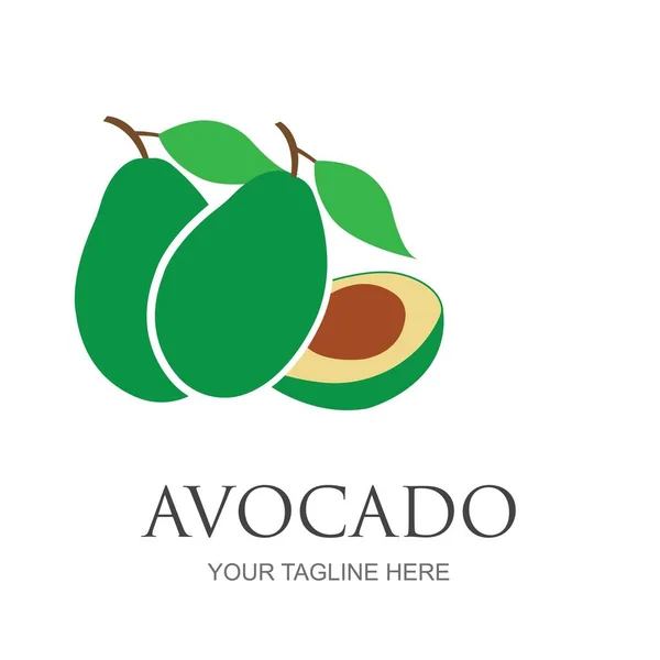 Avokado Frukt Logotyp Mall Avokado Hälften Med Blad Vektor Design — Stock vektor