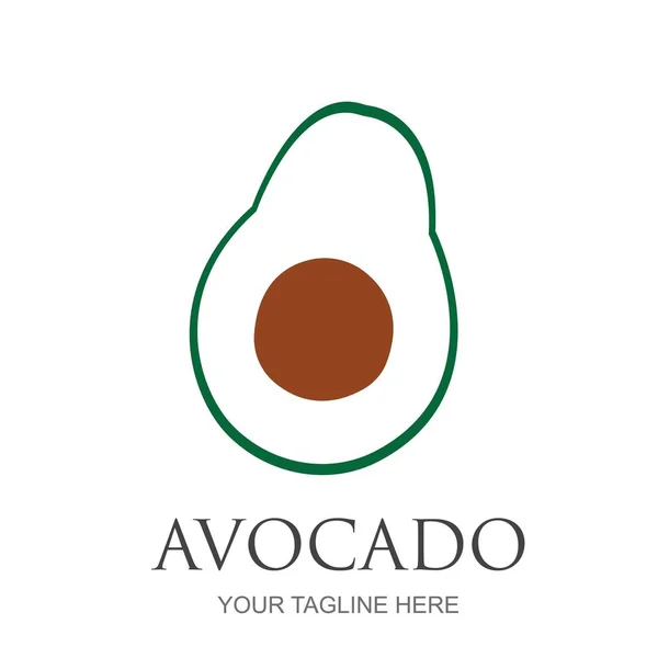 Vorlage Für Das Logo Der Avocadofrucht Avocadohälfte Mit Blattvektordesign Biolebensmittel — Stockvektor