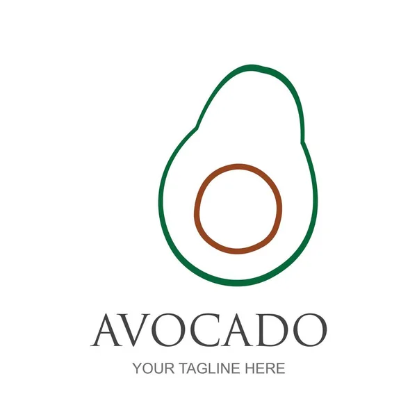 Modelo Logotipo Fruta Abacate Abacate Metade Com Desenho Vetor Folha —  Vetores de Stock