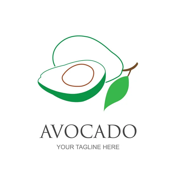 Šablona Loga Avokáda Avocado Polovina Designem Vektoru Listů Logotyp Zdravé — Stockový vektor