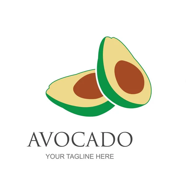 アボカドフルーツロゴテンプレート アボカドの半分にリーフベクトルのデザイン 健康食品ロゴタイプ — ストックベクタ