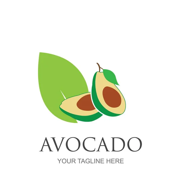 Šablona Loga Avokáda Avocado Polovina Designem Vektoru Listů Logotyp Zdravé — Stockový vektor