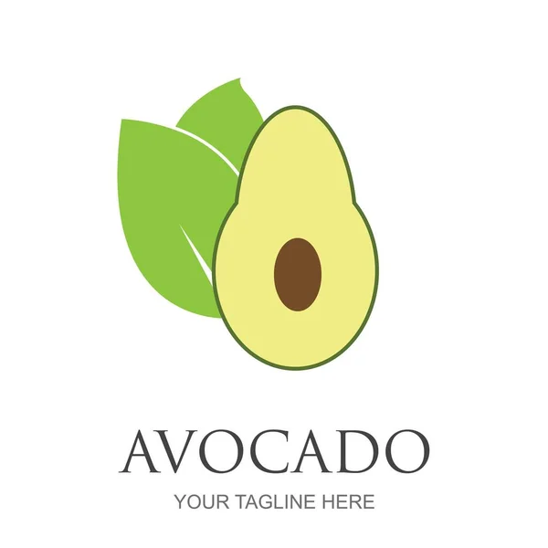 Vorlage Für Das Logo Der Avocadofrucht Avocadohälfte Mit Blattvektordesign Biolebensmittel — Stockvektor