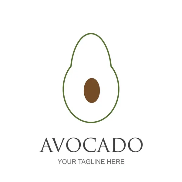 Modelo Logotipo Fruta Abacate Abacate Metade Com Desenho Vetor Folha —  Vetores de Stock