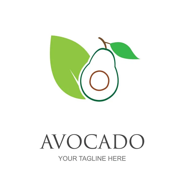 Šablona Loga Avokáda Avocado Polovina Designem Vektoru Listů Logotyp Zdravé — Stockový vektor