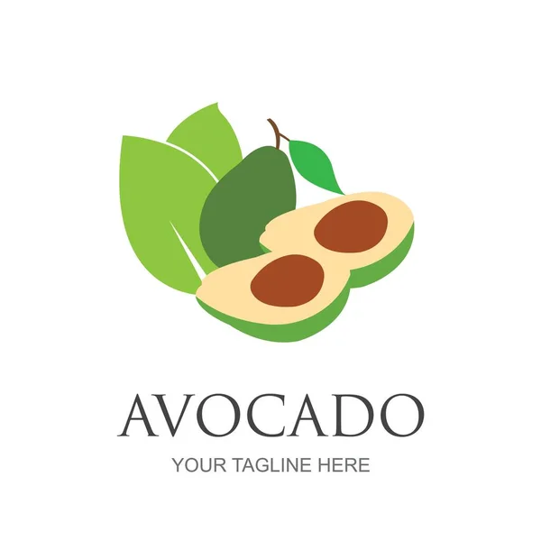 Modelo Logotipo Fruta Abacate Abacate Metade Com Desenho Vetor Folha —  Vetores de Stock