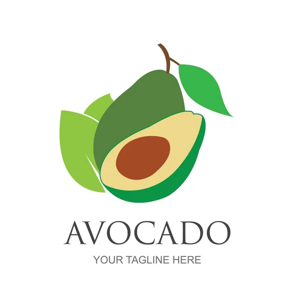 Vorlage Für Das Logo Der Avocadofrucht Avocadohälfte Mit Blattvektordesign Biolebensmittel — Stockvektor