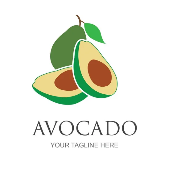 Modelo Logotipo Fruta Abacate Abacate Metade Com Desenho Vetor Folha —  Vetores de Stock