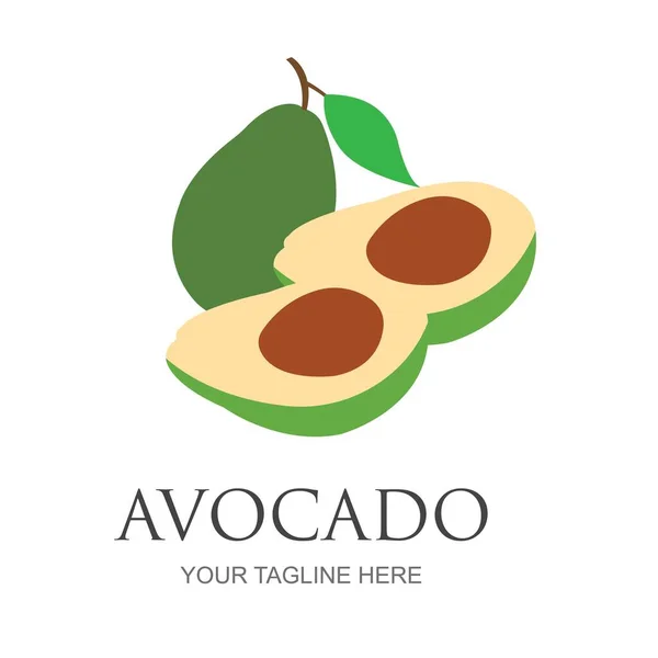 Šablona Loga Avokáda Avocado Polovina Designem Vektoru Listů Logotyp Zdravé — Stockový vektor
