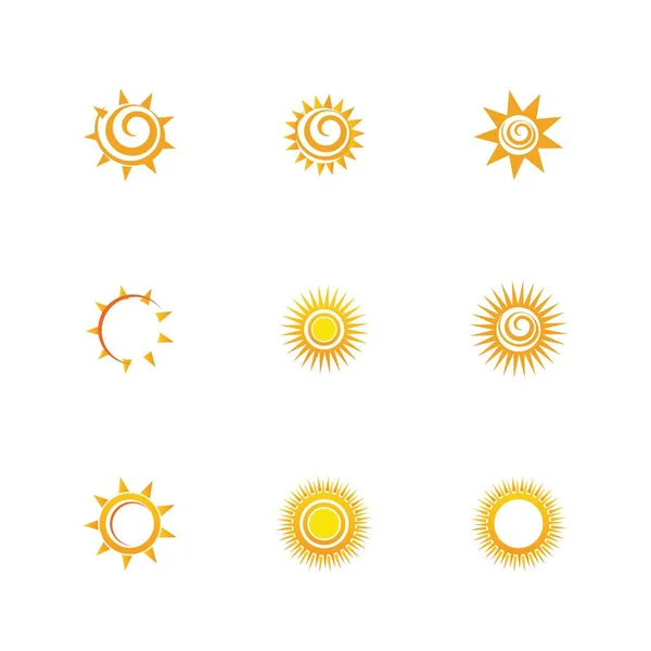 Sun Icon Set Vektor Illustration Design Sommer Gelb — Stockvektor