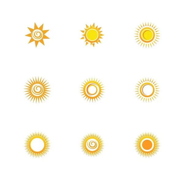 Icône Soleil Set Vectoriel Illustration Conception Été Jaune — Image vectorielle