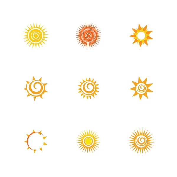 Sol Icono Conjunto Vector Ilustración Diseño Verano Amarillo — Vector de stock