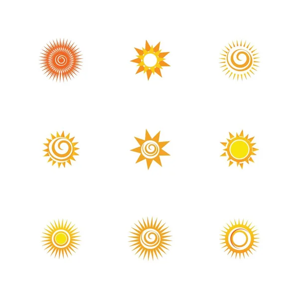 Sol Icono Conjunto Vector Ilustración Diseño Verano Amarillo — Vector de stock