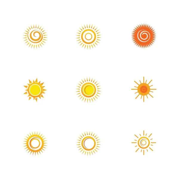 Sole Icona Set Vettore Illustrazione Disegno Estate Giallo — Vettoriale Stock