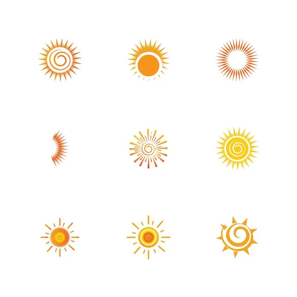 Icône Soleil Set Vectoriel Illustration Conception Été Jaune — Image vectorielle