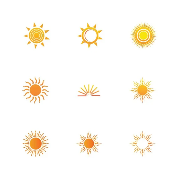 Sol Icono Conjunto Vector Ilustración Diseño Verano Amarillo — Vector de stock