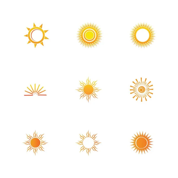 Sol Icono Conjunto Vector Ilustración Diseño Verano Amarillo — Vector de stock