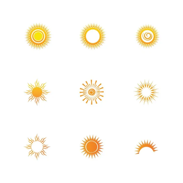 Sun Icon Set Vektor Illustration Design Sommer Gelb — Stockvektor