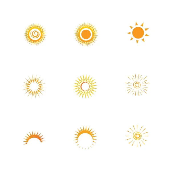 太陽のアイコンセットベクトルイラストデザイン夏黄色 — ストックベクタ
