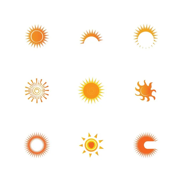 Sun Icon Set Vektor Illustration Design Sommer Gelb — Stockvektor