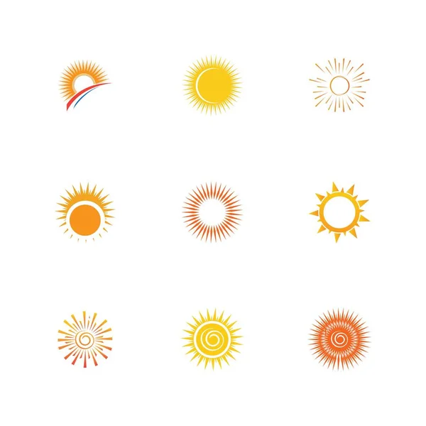 Sun Icon Set Vektor Illustration Design Sommer Gelb — Stockvektor