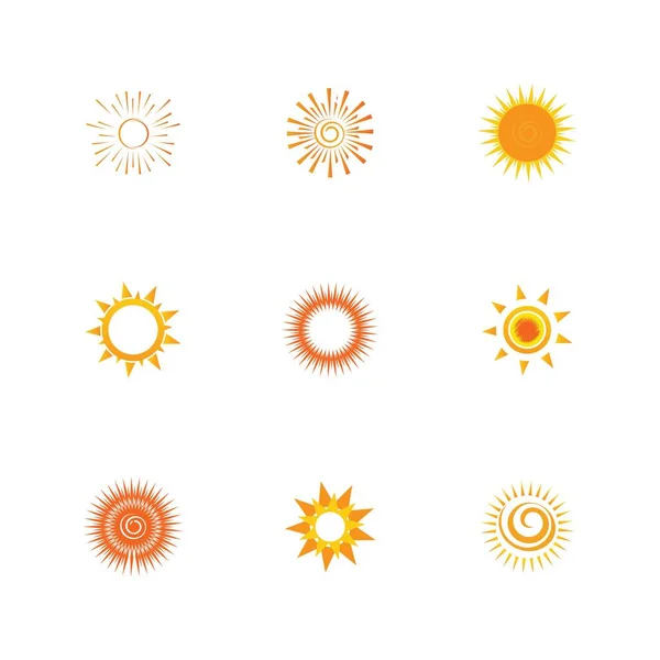 Icône Soleil Set Vectoriel Illustration Conception Été Jaune — Image vectorielle