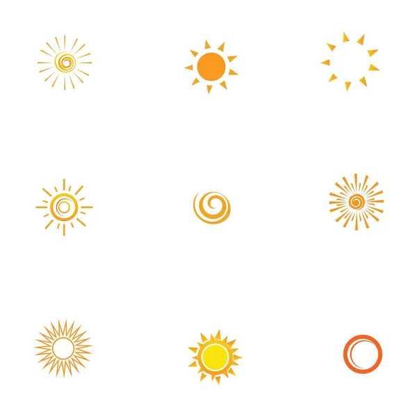 Icône Soleil Set Vectoriel Illustration Conception Été Jaune — Image vectorielle