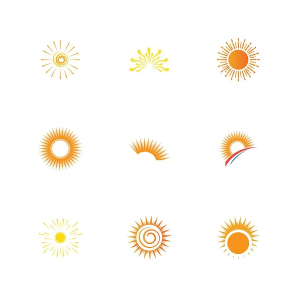 Icône Soleil Set Vectoriel Illustration Conception Été Jaune — Image vectorielle