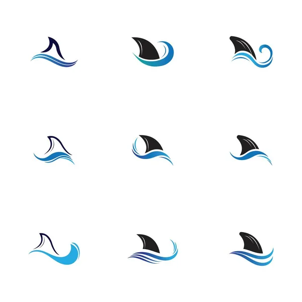 Tubarão Aleta Logotipo Conjunto Modelo Vetor Ícone Ilustração Design — Vetor de Stock
