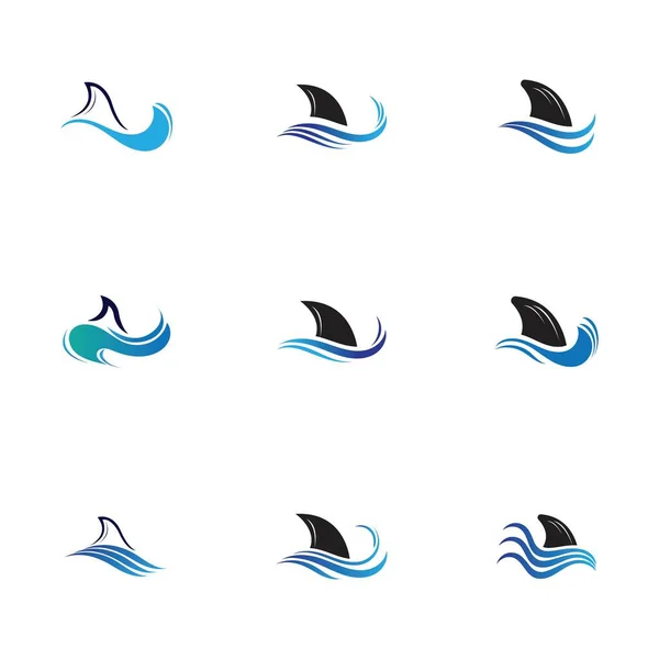 Tubarão Aleta Logotipo Conjunto Modelo Vetor Ícone Ilustração Design — Vetor de Stock