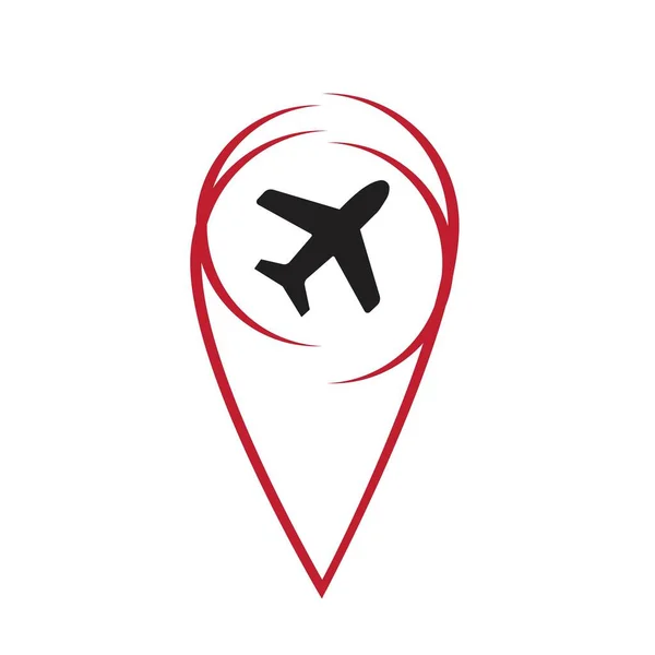 Puntatore Mappa Con Aereo Aereo Icon Map Pointer Vector Illustratio — Vettoriale Stock