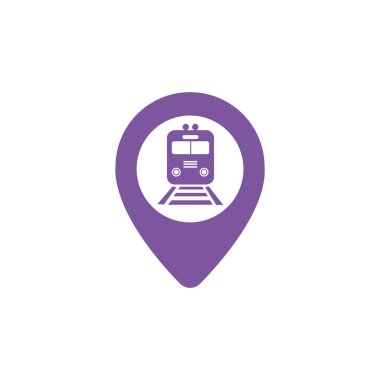 Tren istasyonu haritası pin simgesi. Tren istasyonunun işaret sembolü. Düz dizayn. Stok - Vektör illüstrasyonu
