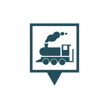 Tren istasyonu haritası pin simgesi. Tren istasyonunun işaret sembolü. Düz dizayn. Stok - Vektör illüstrasyonu