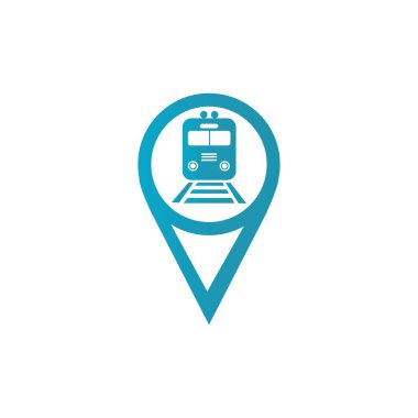 Tren istasyonu haritası pin simgesi. Tren istasyonunun işaret sembolü. Düz dizayn. Stok - Vektör illüstrasyonu