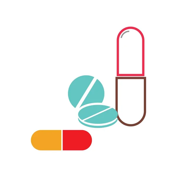 Ιατρική Χάπια Εικονίδιο Διάνυσμα Λογότυπο Εικονογράφηση Πρότυπο Σχεδιασμού — Διανυσματικό Αρχείο