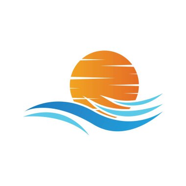Deniz suyu dalgası ve güneş ikonu vektör çizim logosu - Vektör