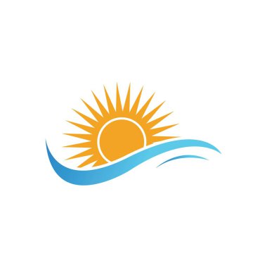 Deniz suyu dalgası ve güneş ikonu vektör çizim logosu - Vektör