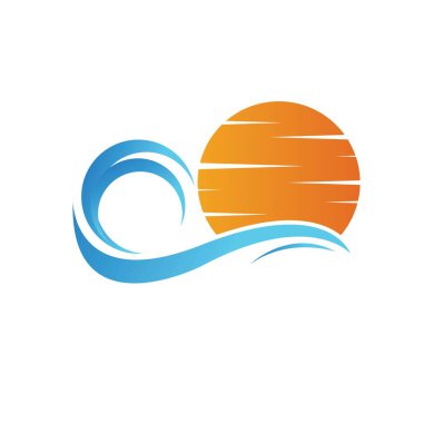Deniz suyu dalgası ve güneş ikonu vektör çizim logosu - Vektör