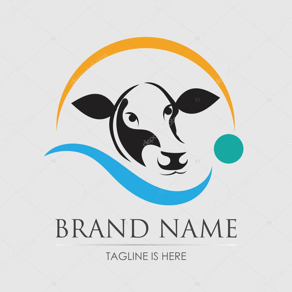 Cow head design vector on gray background. farm Animal