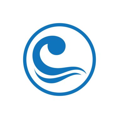 Okyanus Dalgası Su Logosu Vektör Çizim Şablonu 