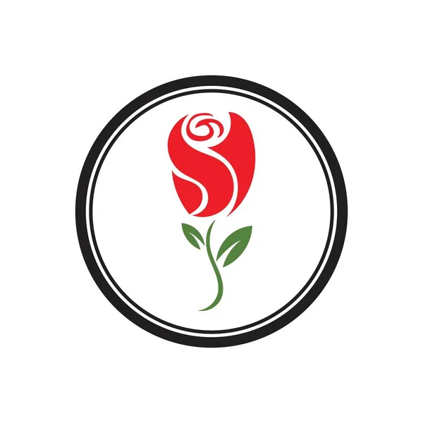 Hermoso Logotipo Contorno Con Flor Rosa Para Boutique Salón Belleza — Vector de stock