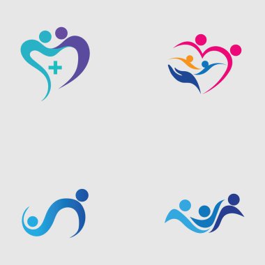 Aile bakımı aşk logosu seti ve semboller çizim tasarımı