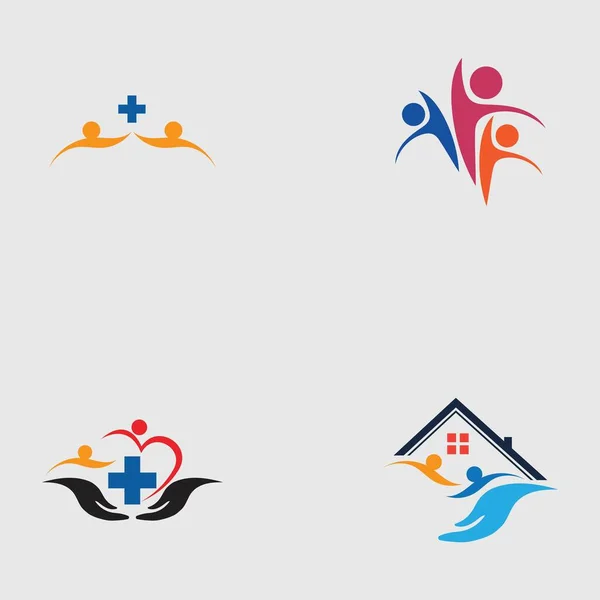 Cuidado Familiar Amor Logotipo Conjunto Símbolos Ilustração Design — Vetor de Stock
