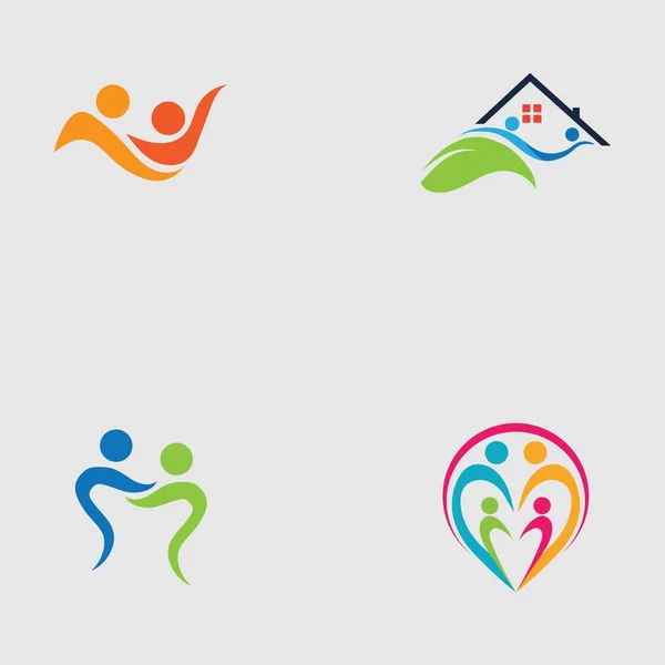 Cuidado Familiar Amor Logotipo Conjunto Símbolos Ilustración Diseño — Archivo Imágenes Vectoriales