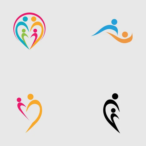 Familie Zorg Liefde Logo Set Symbolen Illustratie Ontwerp — Stockvector