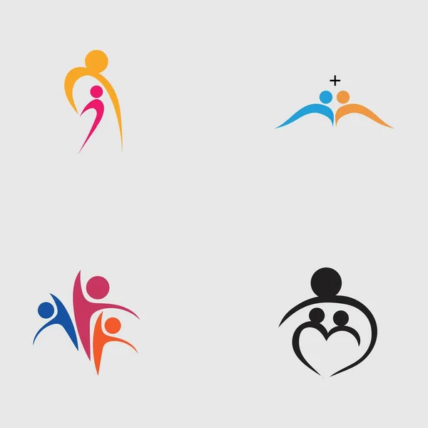 Cuidado Familiar Amor Logotipo Conjunto Símbolos Ilustración Diseño — Archivo Imágenes Vectoriales