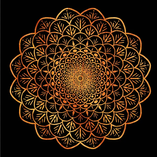 Χρυσό Μαντάλα Μαύρο Φόντο Συμμετρικό Όπως Ένα Λουλούδι Ένα Αστέρι — Φωτογραφία Αρχείου